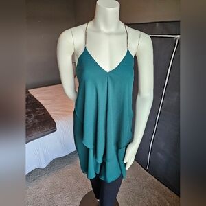 Charlotte Russe Emerald Green Woman's Tunic w/ Gold Metal Straps